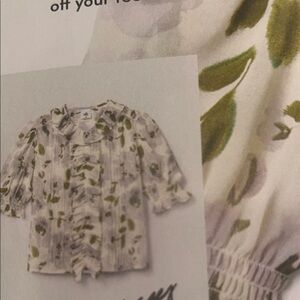 Leaf Print Blouse with Ruffle Accents